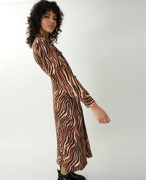 lange jurk met tijgerprint kastanjebruin   pimkie