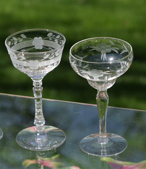 Vintage Etched Wine ~ Liquor Glasses Set Of 4 Mis Matched 3 Oz Liquor