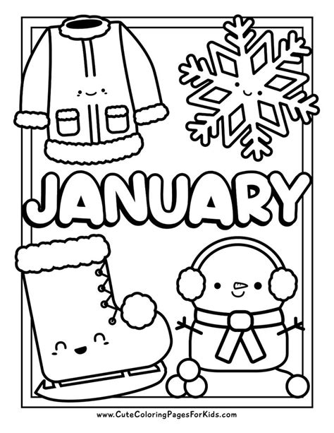 january coloring page  kids  snowflakes  winter clothes
