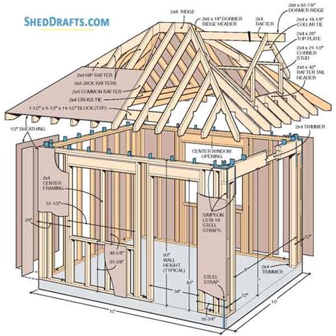 hip roof storage shed dormer plans blueprints