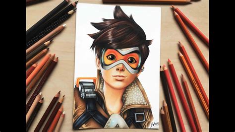 drawing tracer from overwatch using coloured pencils youtube