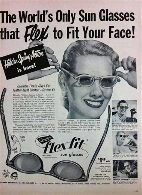 Flex Fit Sunglasses Advertisement 1950s Vintage Eyewear Sunglasses
