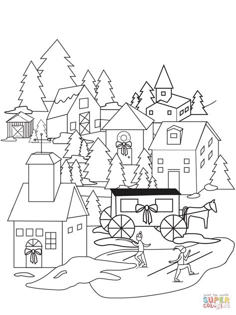 christmas village coloring page  printable coloring pages