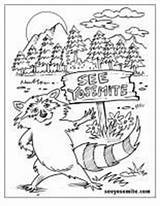 Coloring Pages Park National Yosemite Printable Kids Raccoon Sequoia Parks Template sketch template