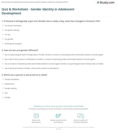 Quiz And Worksheet Gender Identity In Adolescent