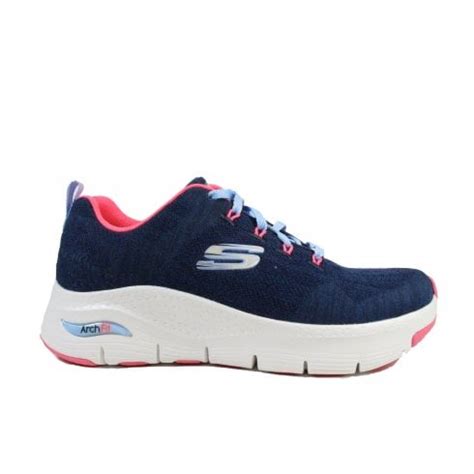 skechers arch fit comfy wave  navy mesh womens lace  trainers
