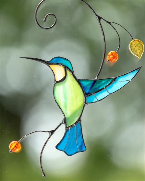 Hummingbird Stained Glass Window Hangings Custom Stained Glass Etsy