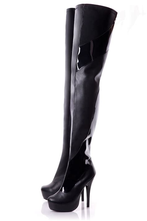 Playgirl Crotch High Black Matt Boots With Patent Detail Boots