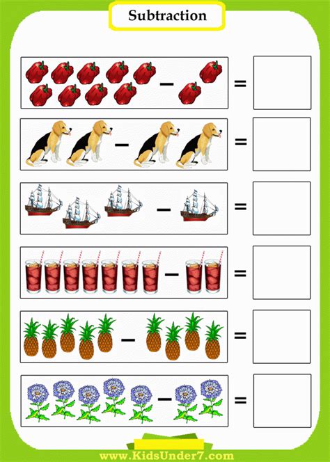 subtraction  kindergarten  pictures worksheets worksheetscity