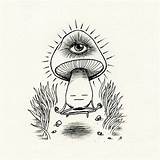 Trippy Mushroom Psichedelici Tranquil Tattoo sketch template