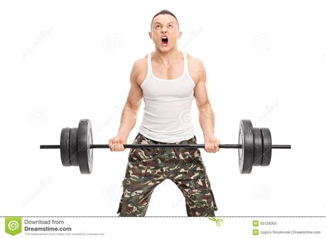 entschlossener bodybuilder der ein schwergewicht anhebt stockbild bild von metall muskuloes