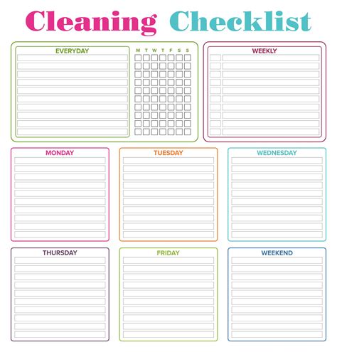 weekly cleaning checklist template blue  printable