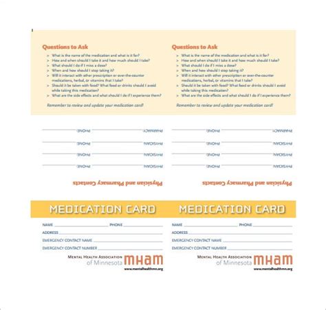 medication card templates