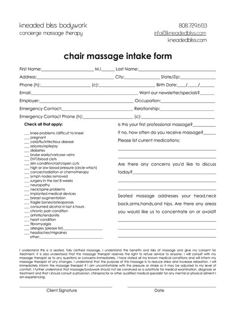 chair massage intake form fill out and sign printable pdf template