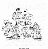 Family Christmas Cartoon Coloring Singing Vector Outline Carols Leishman Ron Royalty sketch template