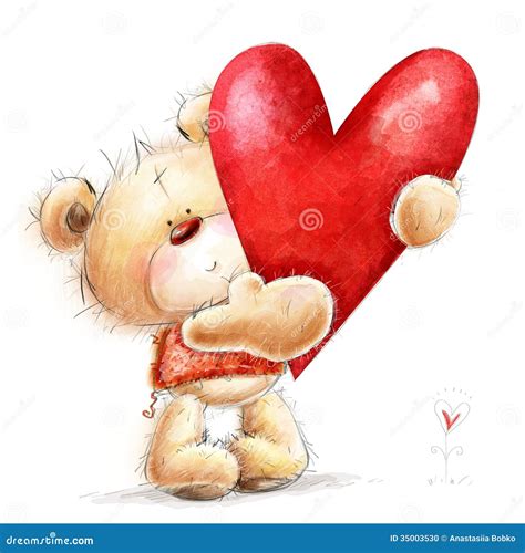 teddy bear   big red heartchildish illust stock photo image