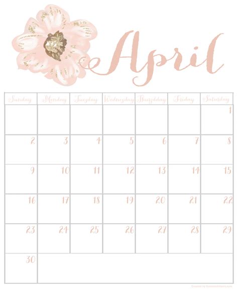 april  printable calendar summer adams