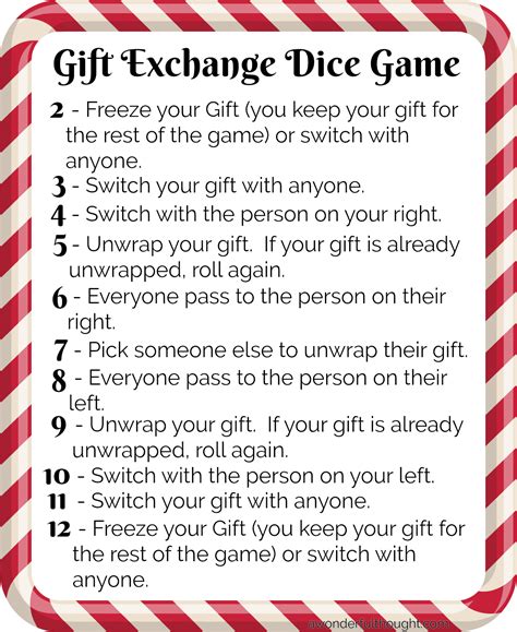 printable dice gift exchange game