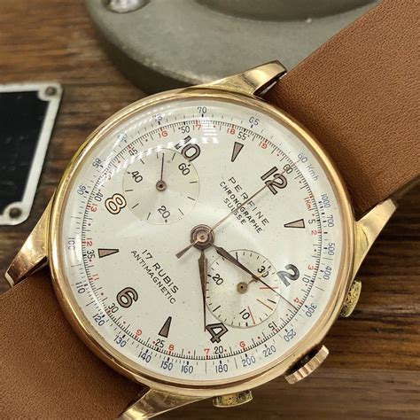 rare vintage perfine chronograph  rose gold swiss   mm awadwatches