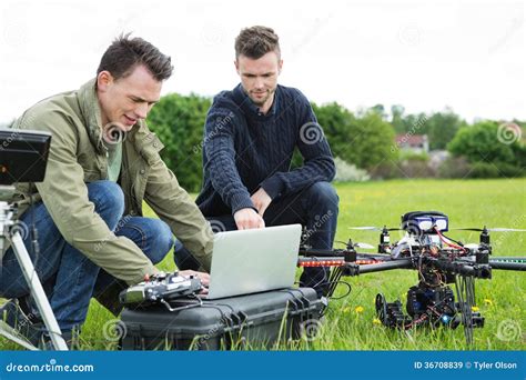 technicians  laptop  uav drone stock image image  people pilot