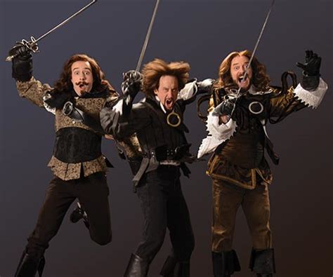 the three musketeers superheroes on stage — utah shakespeare festival