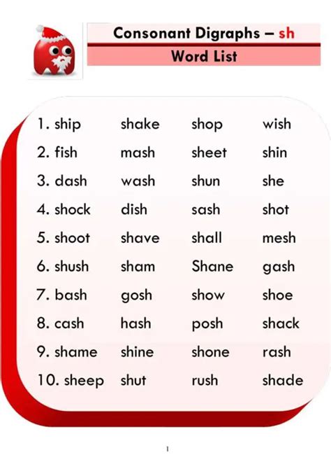 consonant digraphs sh word list  sentences