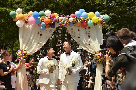 first in asia same sex couples celebrate marriage