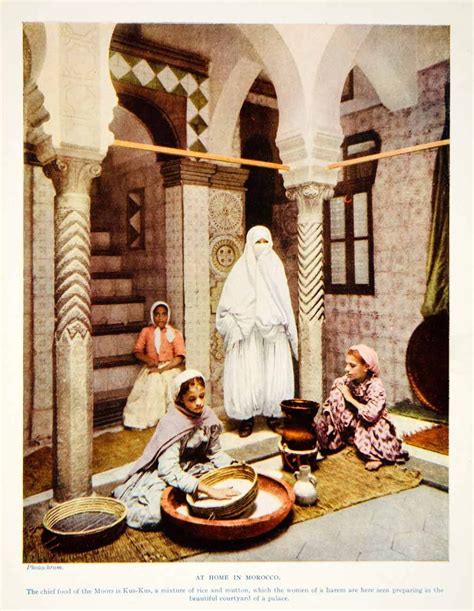 1924 Print Morocco North Africa Women Harem Interior Cooking Kus Kus
