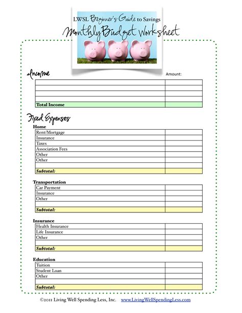 budget worksheet living  spending