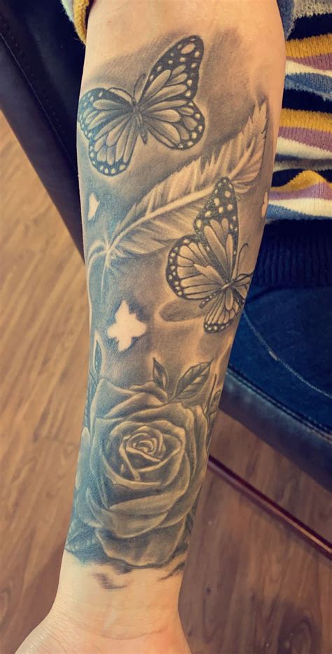 butterflies  rose butterfly sleeve tattoo flower tattoo sleeve