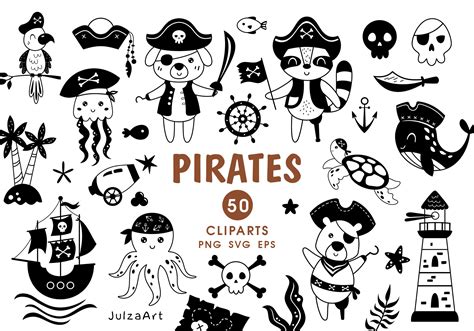 pirate clipart black pirate animal svg graphic  julzaart creative