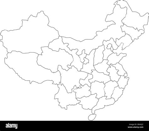 Regional Map Of Administrative Provinces Of China Thin Black Outline