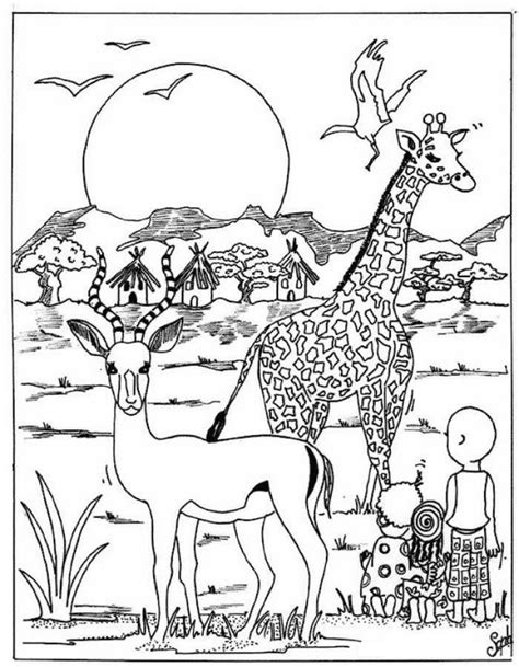 jungle  african animal coloring pages  savanna scenery