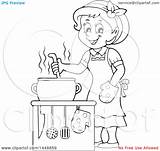 Cooking Cartoon Housewife Clipart Happy Illustration Lineart Clip Visekart Royalty Vector Collc0161 Transparent Clipartof sketch template