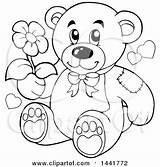 Teddy Bear Illustration Royalty Vector Lineart Holding Flower Visekart Outline Coloring Couple Wedding Clip sketch template