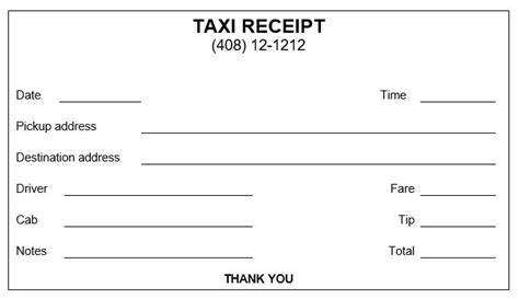taxi receipt templates taxi receipts blank