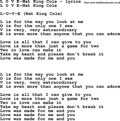Love Song Lyrics For L O V E Nat King Cole