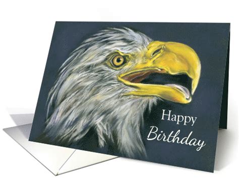 happy birthday bald eagle  open beak profile portrait art card