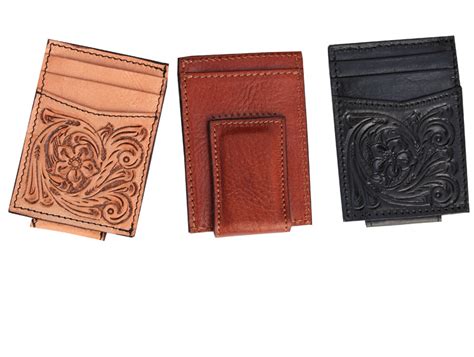 tooled leather money clip wallet cattle kate