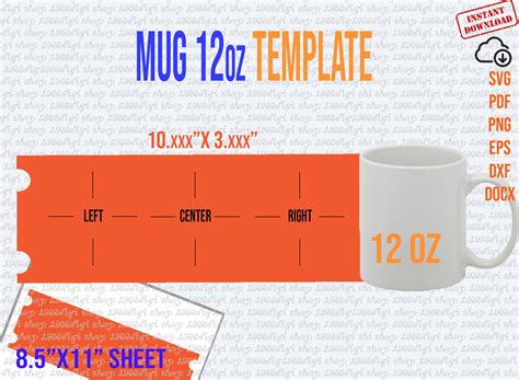 mug oz template  oz mug  sublimation full wrap handle etsy