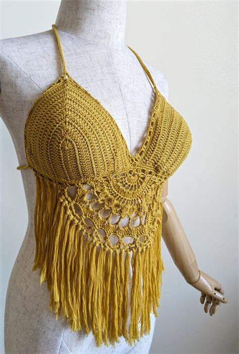 handmade crocheted bikini top soft cotton yarn crochet top etsy