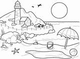 Mewarnai Pemandangan Pantai Seru Menggambar Menarik sketch template