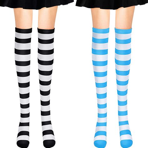 2 pairs over knee stripe socks long striped socks thigh high stripy