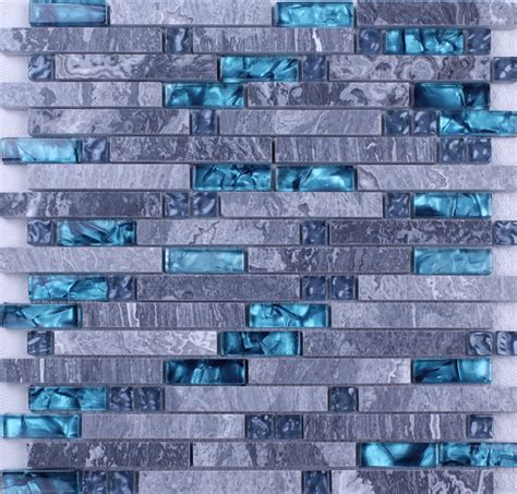 Grey Marble Stone Blue Glass Mosaic Tiles Backsplash