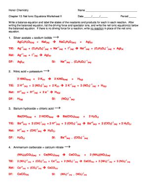 balancing ionic equations worksheet  answers fill  sign