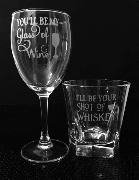 Etched Wine Glass Set ~ Wedding T ~ Wine And Whiskey Wedding Glass