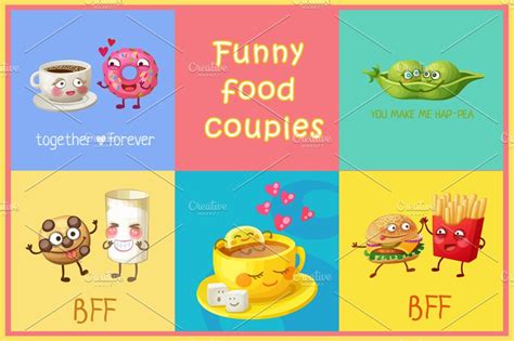 Cartoon Funny Cute Food Couples Pre Designed Illustrator