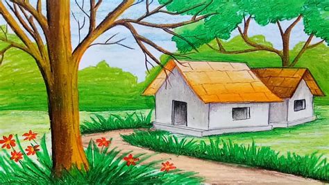 draw landscape  oil pastel step  step  simple easy