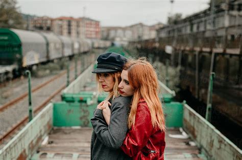 beautiful lesbian couple shoot on an abandoned railway del