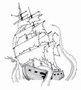 Ship Kraken Pirate Sinking Getdrawings Octopus sketch template